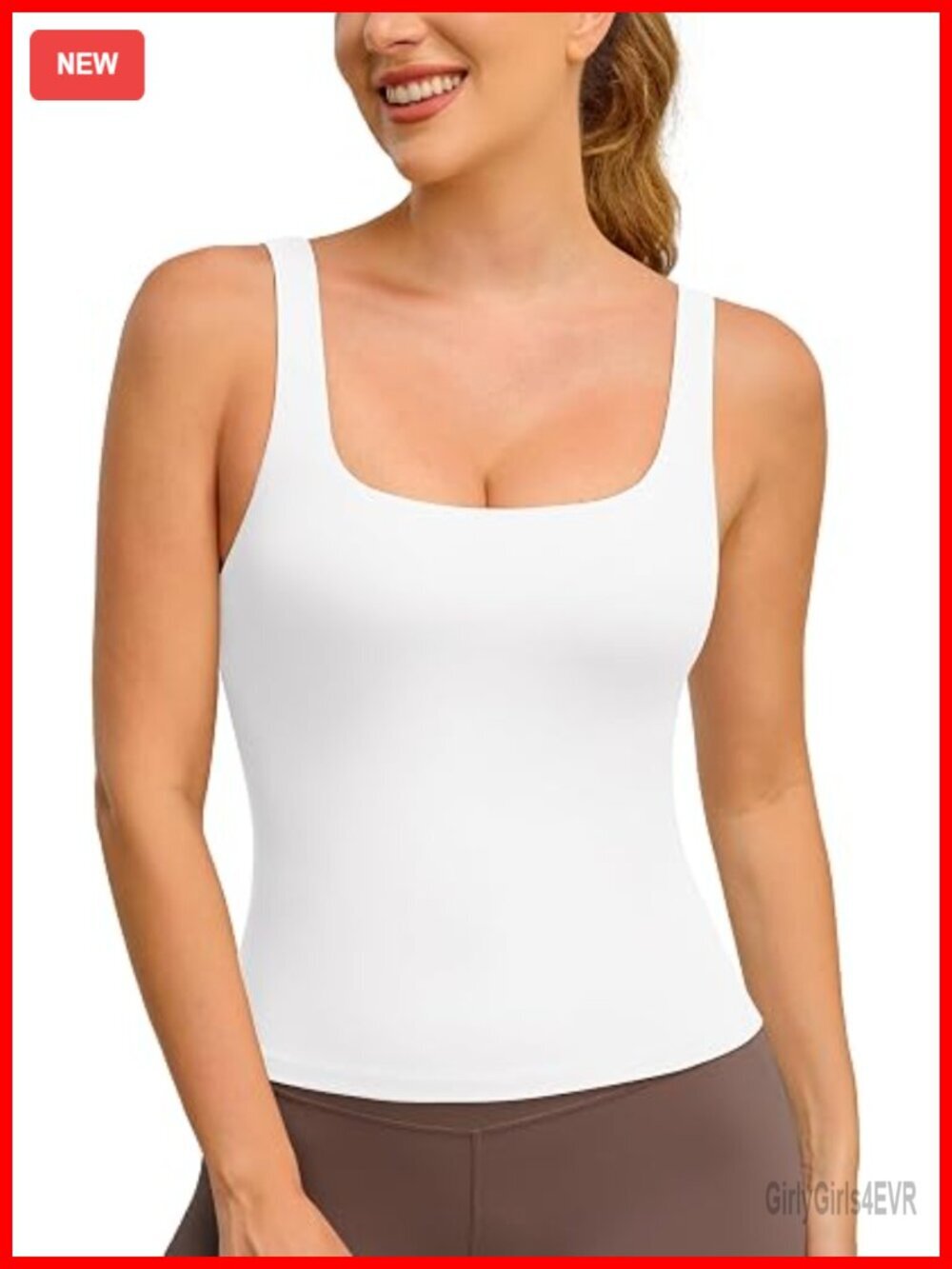 Square Neck Tank Top with Built-in Bra, Padded Yoga Shirt, Sleeveless Camisole